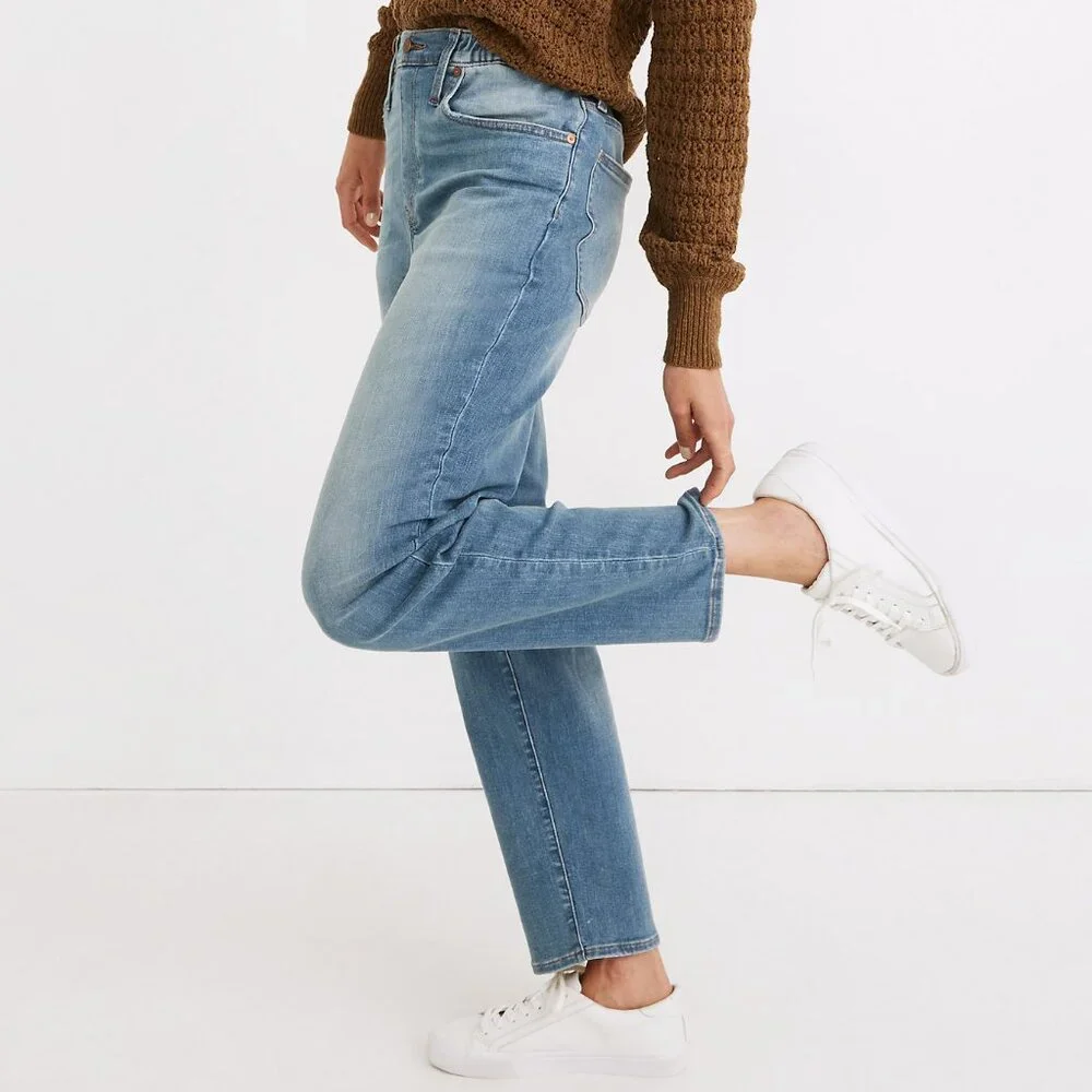 MADEWELL PULL-ON JEANS HIGH-RISE ELASTIC WAIST TAPERED LEG STRETCH DENIM sz 27 - Picture 2 of 8